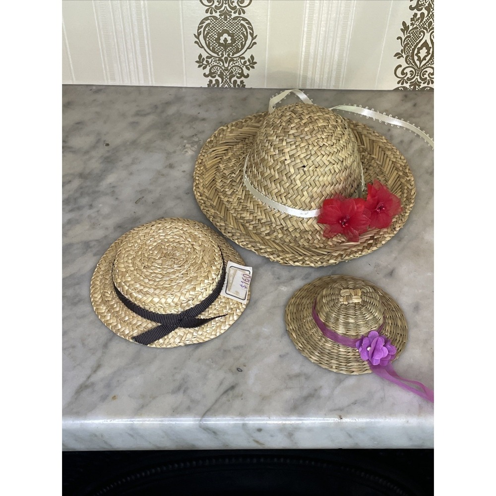 NEW Vintage‎ pre-Decorated Woven Straw Grass Hats Dolls Quality Ribbon 3 Sizes